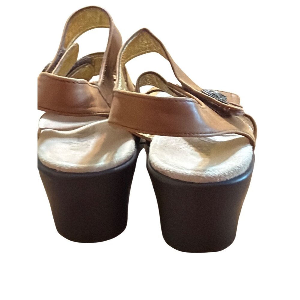 Alegria Brown Leather Strappy Sandals Comfort Wedges Shoes Hook Loop Sz 37 US 7 - Picture 5 of 8